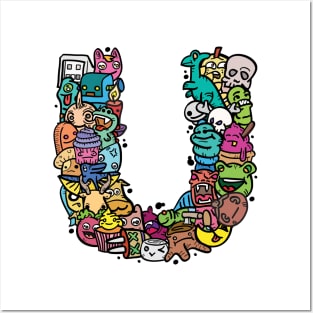 Alphabet Monster Doodle Letter U Monogram Posters and Art